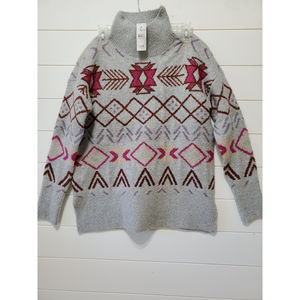 Lou & Gray womens size S soft chunky turtle neck colorful Native American design